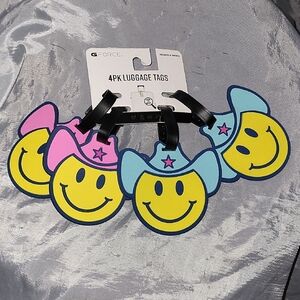 G FORCE Cowgirl Smiley Face Luggage Tags - Pink and Blue